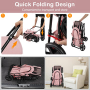 Double Pet Stroller with 2 Detachable Carrier Bags, Safety Belt, 4 Lockable Wheels, Folding Cat & Dog Stroller for Small Medium Pets, Cats Dogs Puppy Travel Strolling Cart (Pink)