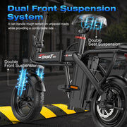 Electric Bike for Adults Teens, 800W/1200W Peak Folding E Bike | 22/25MPH & 30/45 Miles Range, 14" Commuting Ebike with 3-Speed Modes, Portable Electric Mini Bike