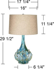 29 1/2" Tall Table Lamps Set of 2 Blue Green Ceramic Coastal Modern