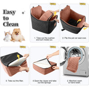 Dog Car Seat for Small/Medium Dogs, Memory Foam Dog Booster Seat, Travel Safety Pet Car Seat with Washable Removable Cover, Storage Pockets for Dogs up to 35 lbs((Black/Brown, Medium)