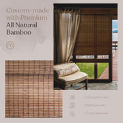 Custom Bamboo Shades | Rustic | Cordless Bamboo Roman Shades for Windows and Doors (Natural Woven) | Rustic Walnut (Great Privacy) | 52" W X 72" H
