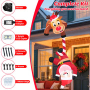 7FT Christmas Inflatables Climbing Reindeer Pulling Falling Santa Claus, Funny Hanging Blow Up Xmas Outdoor Decorations with Built-in LED for Party Indoor Garden Roof Balcony Window Tree Decor