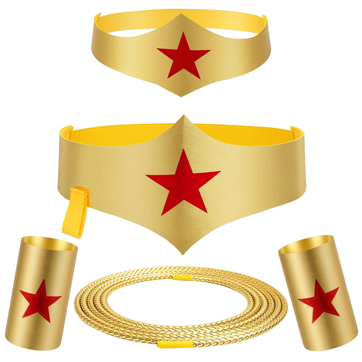 WUYLKZT Halloween Woman of Wonder Costume Accessories Cosplay Set: Gold Tiara, Belt, wrist bands, 3 Meters Lasso