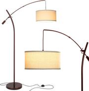 Grayson LED Floor Lamp, Modern Arc Lamp with Linen Shade for Office & Living Room, Tall, Height Adjustable Industrial Standing Lamp for Bedroom Reading, Over The Sofa - Bronze
