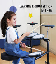 MK-0 Electric Drum Set with 7'' Quiet Mesh Drum Pads, 8'' Full Rubber Cymbals, 12 Kits and 68 Authentic Sounds, USB MIDI, Throne, Sticks, Headphone, 2 Switch Pedals for Beginners & Kids