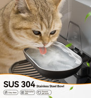 Wireless Cat Water Fountain No Filters, Wastewater Separation, Stainless Steel Bowl, 3.5L Pet Water Fountain for Cats & Dogs Dispenser, Black