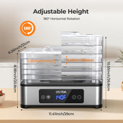 Food Dehydrator, 5 Stainless Steel Trays, 160°F Temp Control, 400W 95-160℉ Temp | 48H Timer | 360° Airflow | Adjustable Trays | BPA-Free | Dishwasher Safe | Low Noise | ETL | Recipe Included