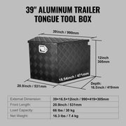 Trailer Tongue Box, Heavy Duty Trailer Tongue Tool Box Storage Organizer with Lock & Keys, Utility Tool Chest for Pickup Truck Bed, RV, SUV, Off-Road Vehicle, Aluminum, 39" x 16.5" x 12", Black