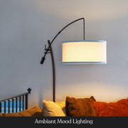 Grayson LED Floor Lamp, Modern Arc Lamp with Linen Shade for Office & Living Room, Tall, Height Adjustable Industrial Standing Lamp for Bedroom Reading, Over The Sofa - Bronze