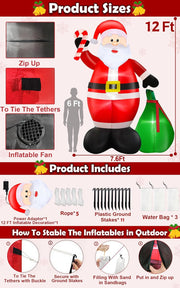 12 Ft by 7.6 Ft Giant Christmas Inflatables Decorations Outdoor Santa Claus with Gift Bag with LED Light for Christmas Blow Up Yard Decor for Lawn Garden Party Holiday Xmas Decorations Cute Fun