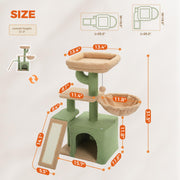 Cactus Cat Tree for Kittens & Small Cats, 32in Cat Tower,Green Compact 4-In-1: Sisal Ramp, Cozy Hammock, Condo & Washable Top Bed; For Kittens & Small Indoor Cats