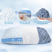 Double Sided Cooling Pillow for Hot Sleepers, Shredded Memory Foam Pillows King Size Set of 2, Adjustable Soft & Firm Gel Bed Pillow for Side, Back, Stomach Sleepers