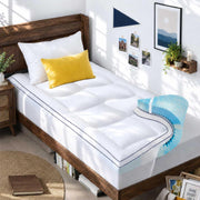 Queen Mattress Topper 4 Inch, Cooling Memory Foam Mattress Topper Queen Size with 2" Gel Foam & 2" Soft Pillow Top, Bamboo Viscose Cover, 21" Deep Pocket Mattress Pad (Queen)