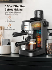 3.5Bar Espresso Machine 800W, Compact 4-Cup Espresso Maker Preheat Fast Heating, Milk Frother Steam Wand, Espresso and Cappuccino Machine for Cappuccino or Latte Black