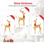 5 FT Oversized Christmas Decorations Outdoor Lighted Reindeer – 3-Piece 2D Deer Family Set with 160 Warm White LED Lights for Yard, Lawn, Garden & Porch Holiday Display - Gold