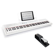 Digital Piano Bundle - Electric Keyboard with 88 Semi Weighted Keys, Built-In Speakers and Sustain Pedal – Recital (White) and M-Audio SP-2