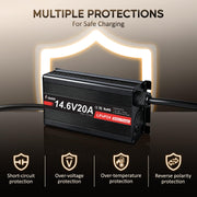 12V 20A Lithium Battery Charger for 14.6V LiFePO4 Batteries 0V Activation, Multi-protection, with Anderson Connector, for 14.6V Lifepo4 Batteries of RV, Boat and Solar Systems