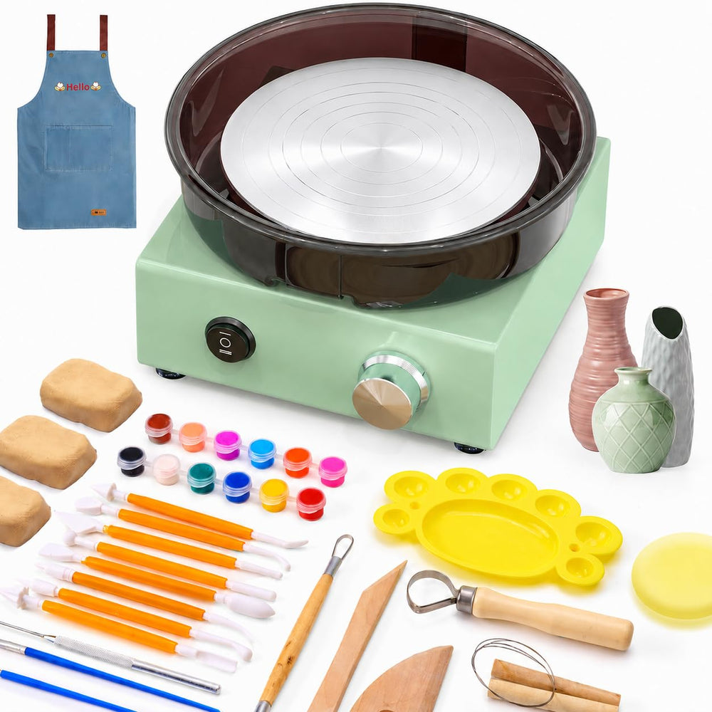 Mini Pottery Wheel for Kids, Beginners, Adults, All-in-one Kit 6" Clay Wheel, Adjustable Speed, Two-Way Rotation, Removable Splash Tray, 18PCS Tools, Birthday Gift for Teens Girls Boys