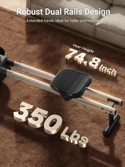 16-Level Magnetic Rowing Machine with Extended Slide Rail, Advanced LCD Monitor, Wide Seat, Charcoal, 250 lb Capacity