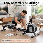 16-Level Magnetic Rowing Machine with Extended Slide Rail, Advanced LCD Monitor, Wide Seat, Gray, 250 lb Capacity
