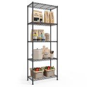 5-Tier Storage Shelves, Adjustable Wire Shelving Unit, 8 Hooks Kitchen Metal Rack, Shelf Liners, for Garage, 11.8 x 23.6 x 63 Inches, Ink Black, DALTEN Collection ULGR165BH01