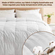 Goose Feather Down Comforter - All Season Duvet Insert, Ultra Fluffy Soft Cotton Shell Cover Luxurious Hotel Collection Comforters 500 Thread with Ties, (White Stripe, 106x90'')