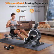 16-Level Magnetic Rowing Machine with Extended Slide Rail, App-Ready Monitor, Standard Seat, Charcoal, 250 lb Capacity