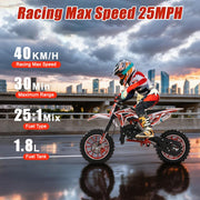 50cc Dirt Bike for Kids, 2-Stroke Mini Bike Gas Powered Off Road Motorbike Motorcycle Motorcross with Speeds up to 25 MPH for Uphill and Off-Road for Youth Riders, Support 330LBS Red