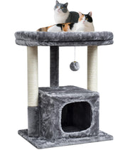 27IN Cat Tree for Indoor Cats Large Adult, Modern Activity Tower Scratching Posts, Condo with Plush Perch, Climbing Stand with Spring Ball for Play, Grey
