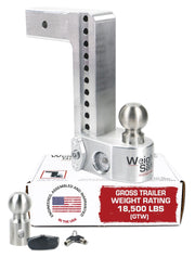 Aluminum Adjustable Trailer Hitch - Towing Hitch with Built-in Tongue Weight Scale - Compatible with 2.5" Receivers - 10" Drop, Stainless Steel Tow Balls, 18,500 GTW, 1-Piece Lock Set