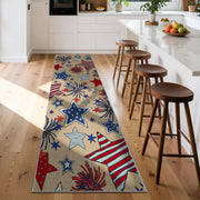 4th of July Patriotic Stars Kitchen Runner Rugs, 3x10ft, Independence America Stars Memorial Day Front Door Mat, Non Slip Rubber Backing Machine Washable Entryway Hallway Floor Decor Carpet