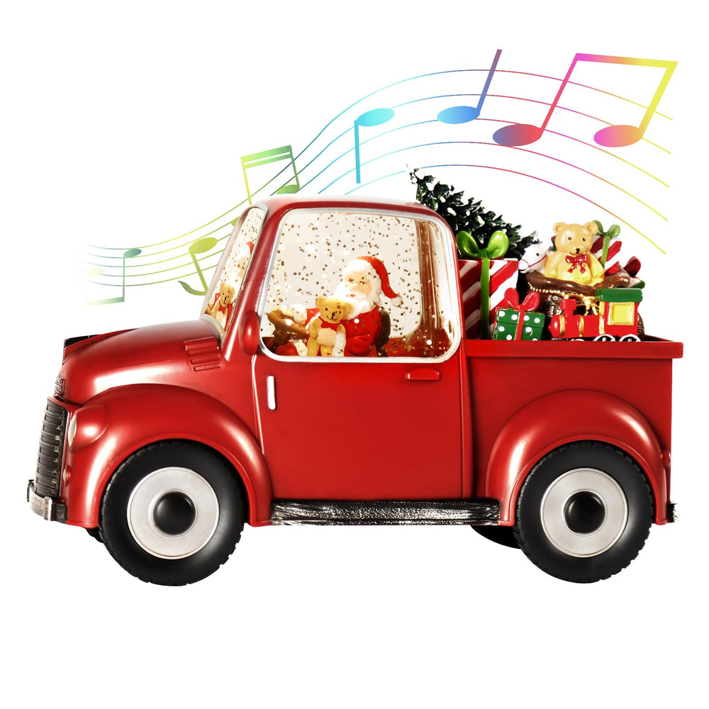 Musical Red Truck Snow Globe with Swirling Glitter with Santa, Christmas Tree,Gifts,Bear,Small Train,Christmas Decoration Christmas Unique Gifts for Kids