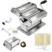 3-in-1 Pasta Maker Machine - 9 Thickness Stainless Steel Roller with Pasta Cutter, Ravioli Maker & Drying Rack - Manual Hand Crank Pasta Roller for Homemade Fresh Noodles