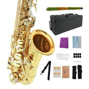 Tenor Saxophone B Flat for Beginners Sax Full Kit with Pads Cushions,Hard Carrying Case,Neck Strap,Reeds,Cleaning Cloth & Rod,Mouthpiece,Gloves Gold