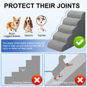 Dog Stairs for high Beds 28.7” H, 5 Step Pet Ramp for Large Dogs High-density foam ramp fits small to large dogs get on couch or sofa, non-slip bottom, grey