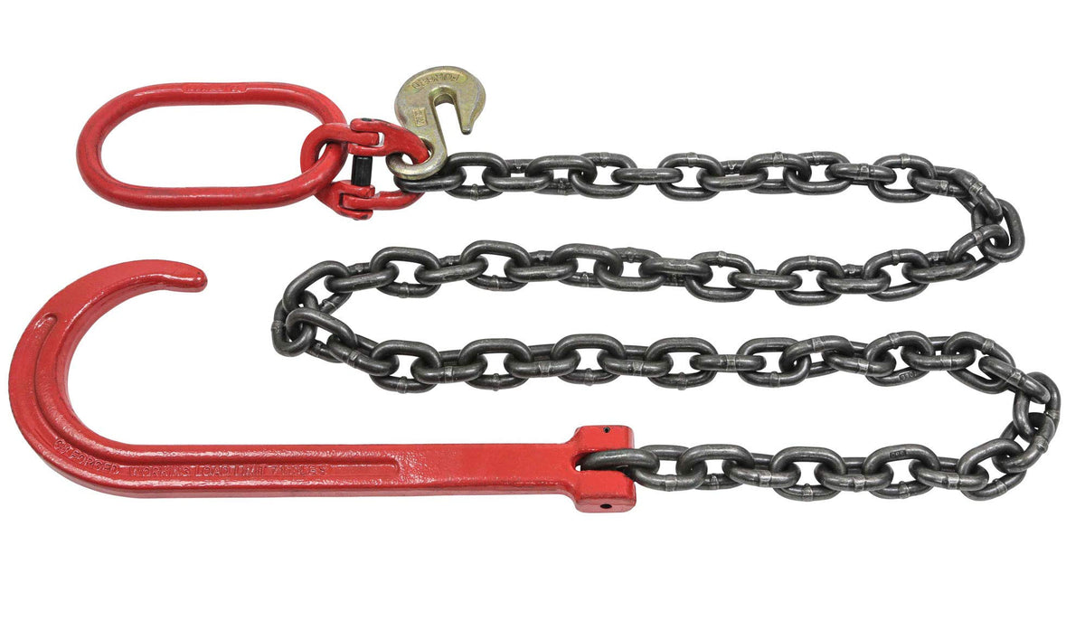 3/8" x6' G80 15" Long Shank J Hook Tow Chain Recovery w/Eye Cradle Grab Hook - 7100 LBS WLL - Rollback Towing Chain for Car Wrecker Recovery Flatbed Trailers Truck - Towing Equipment