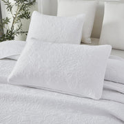 White Botanical Cotton Quilt Set King Floral Stitched Quilts 3PC