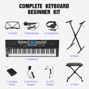 Piano Keyboard, 61 Key Keyboard Piano Electric Piano with Stand, Touch Sensitive Keyboards Piano 61 Key for Beginners, Headphones, Microphone, MP3/USB/LCD Screen, Holiday Birthday Gifts