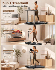 3 in 1 Under Desk Treadmill with Handrails and Incline, Portable Folding Walking Pad for Home Office, 2.5 HP Quiet Mini Treadmill with LED Display & Remote, 300 Lbs Capacity, Black