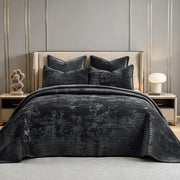 Oversized King Bedspread 120x128 Striped Soft Velvet Quilt Set