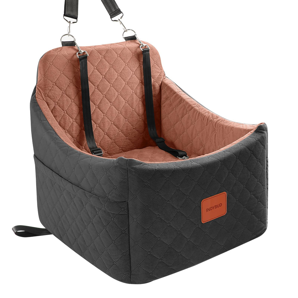 Dog Car Seat for Small/Medium Dogs, Memory Foam Dog Booster Seat, Travel Safety Pet Car Seat with Washable Removable Cover, Storage Pockets for Dogs up to 35 lbs((Black/Brown, Medium)
