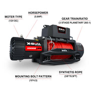 Winch 10000 lb. Load Capacity Electric Winch Kit 12V Synthetic Rope,Waterproof Electric Winch with Hawse Fairlead, with Wireless Handheld Remote and Corded Control Recovery