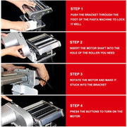 Electric Pasta Maker with Motor, Hand Crank and Ravioli Roller Two Operating Modes, Seven Dough Settings, Noodle Cutting and Filled-Pasta Preparation