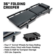 6-Pc 2 Ton Car Jack, Jack Stand, Creeper, Wheel Chocks Set 6-pc garage set includes 2-ton floor jack, jack stands, folding creeper and wheel chocks for vehicle lifting and maintenance