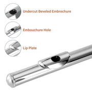 Closed Hole C Flute - Musical Instrument, Beginner/Intermediate Flute in Band & Orchestra, Nickel