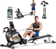 8-Level Foldable Magnetic Rowing Machine, Advanced LCD Monitor, Standard Seat, Black, 265 lb Capacity