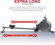 16-Level Magnetic Rowing Machine with Extended Slide Rail, Advanced LCD Monitor, Standard Seat, Gray, 250 lb Capacity