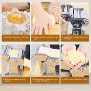 3-in-1 Pasta Maker Machine - 9 Thickness Stainless Steel Roller with Pasta Cutter, Ravioli Maker & Drying Rack - Manual Hand Crank Pasta Roller for Homemade Fresh Noodles