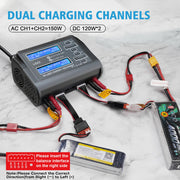 LiPo Battery Charger Dual 10A RC Fast Balance Battery Charger Discharger RC Car Drone Chargers for 1S-6S LiPo Li-ion Life LiHV 1S-15S NiCd NiMH 2-20V PB Smart Batteries