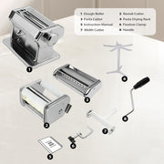 3-in-1 Pasta Maker Machine - 9 Thickness Stainless Steel Roller with Pasta Cutter, Ravioli Maker & Drying Rack - Manual Hand Crank Pasta Roller for Homemade Fresh Noodles
